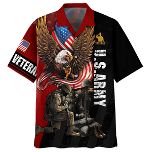 Wingspan Eagle And 2 Soldiers Us Army Veteran Hawaiian Shirt