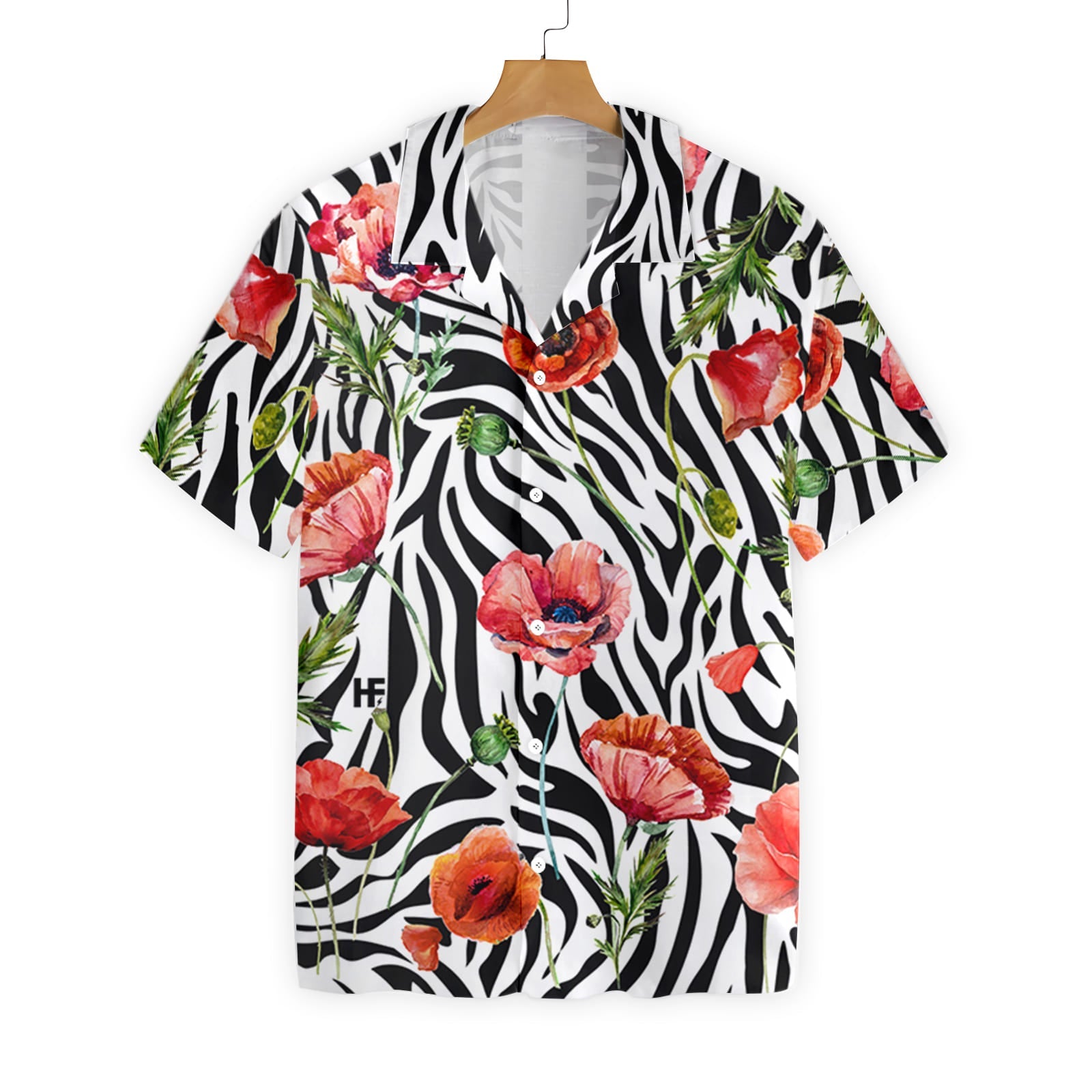 Poppy Zebra Watercolor Painting Art Hawaiian Shirt