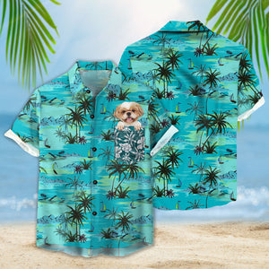 Personalized Gift For Pet Lovers  Palm Tree Pattern Turquoise Hawaiian Shirt