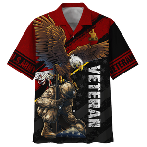 U.S Army Veteran Soldiers Red Black Hawaiian Shirt