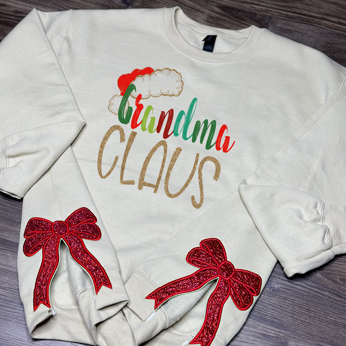 Custom Name Grandma Claus Christmas - Personalized Side Bow Cut-Out Sweatshirt - Gift For Grandma, Mom NH96