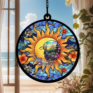 Sun And Moon Orange Puppy Flowers - Gift For Friends, Family Members - Window Hanging Suncatcher Ornament