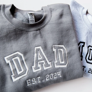Custom Daddy And Mommy Est On Chest And Sleeve - Gift For Mom, Dad - Embroidered Sweatshirt