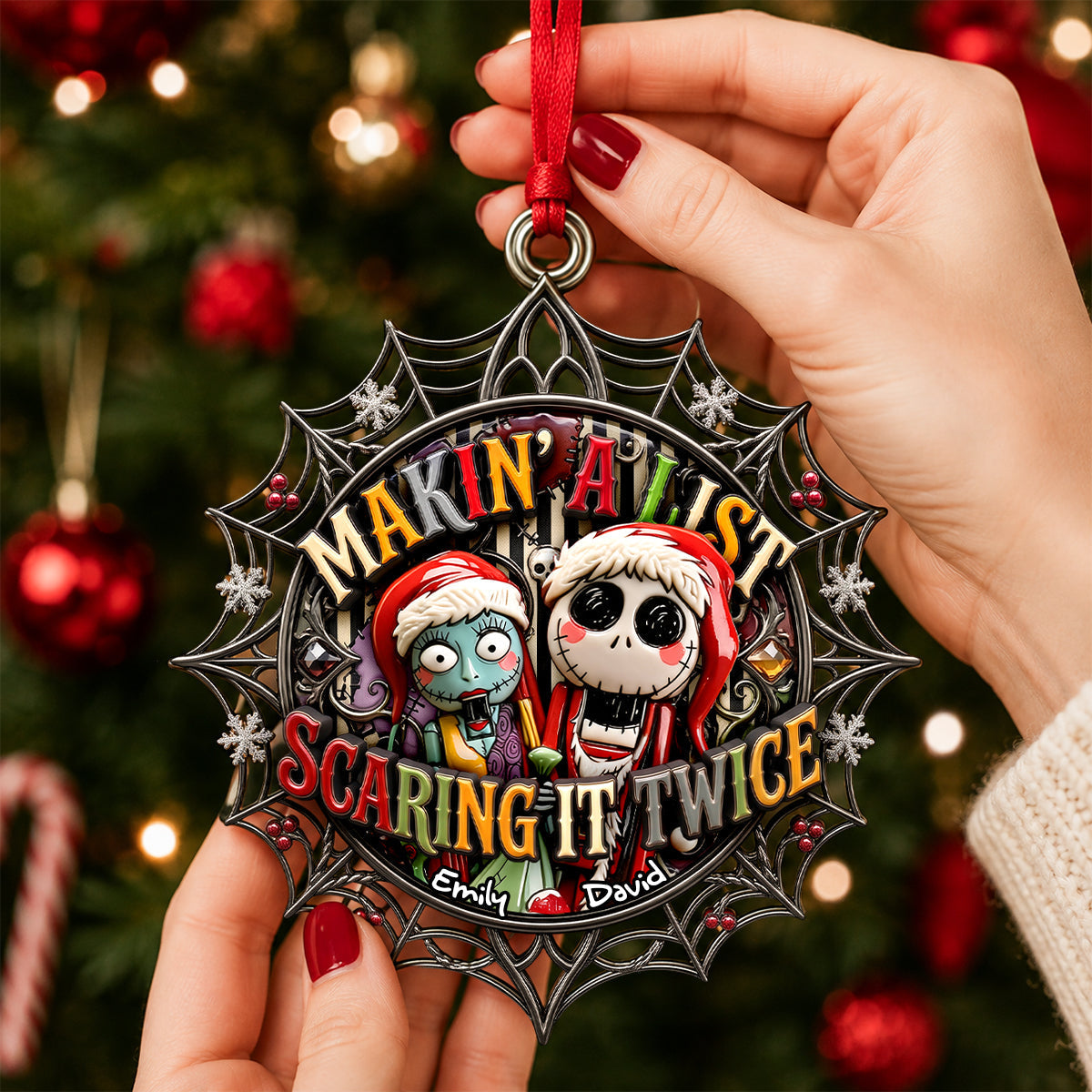LA02. Spooky Couple Makin A List Scaring It Twice Christmas Gift, Gothic Holiday Decor - Personalized Acrylic Ornament