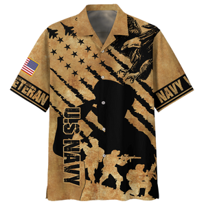 Navy The Soldier With The Eagle And The Stars Golden Hawaiian Shirt