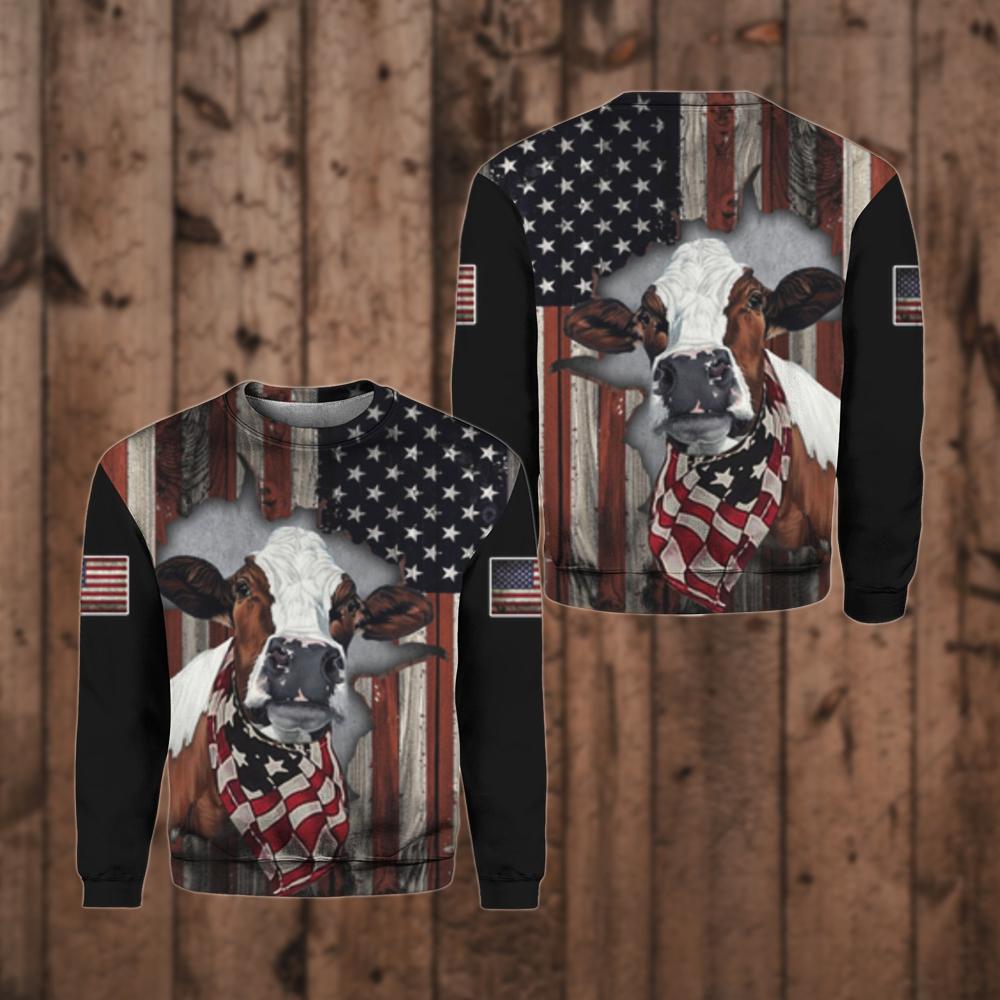 Cow American Flag Patriotic Sweater For Men & Women