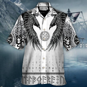 Viking Black Runic Raven Scandinavian - Hawaiian Shirt