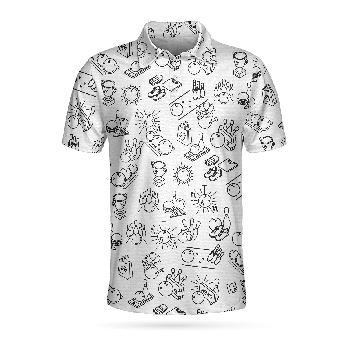 Bowling Icon Pattern Short Sleeve Clip Art Polo Shirt