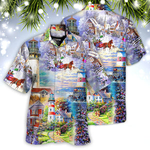 Lighthouse Christmas Santa Through The Storm - Hawaiian Shirt