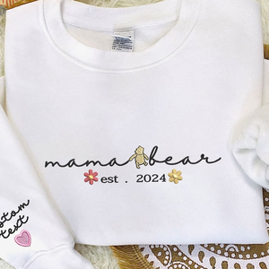 Custom Mama Bear With Children Est On Chest And Sleeve - Gift For Mom, Grandmother - Embroidered Sweatshirt