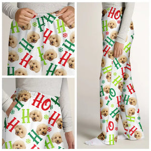 Custom Photo Funny Dog Cat Pet Human Faces Ho Ho Ho - Gift For Family Members, Friends - Personalized Pajama Pants - NA94