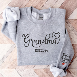 Custom Text Grandma Est And Kids- Embroidered Sweatshirt, Hoodie, Tshirt - Best Gift for Grandma