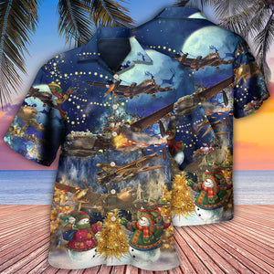 Combat Aircraft Merry Christmas Night - Hawaiian Shirt