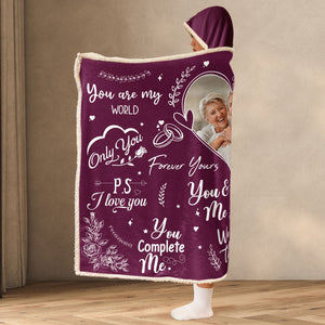 Custom Photo My Missing Piece You Complete Me - Personalized Wearable Hooded Blanket - Gift For Husband Wife, Couples, Lovers - NA94