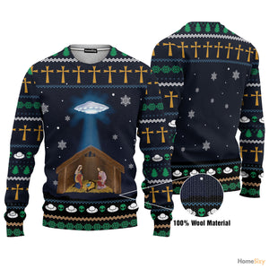 Jesus Nativity With UFO Star Ugly Sweatshirt - Best Gift For Christmas