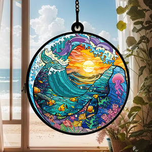 Mysterious Ocean Wave - Gift For Friends, Family Members - Window Hanging Suncatcher Ornament