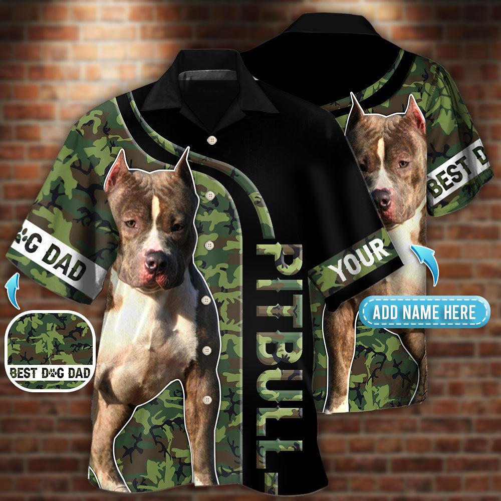 Pitbull Camo Best Dog Dad Personalized - Hawaiian Shirt