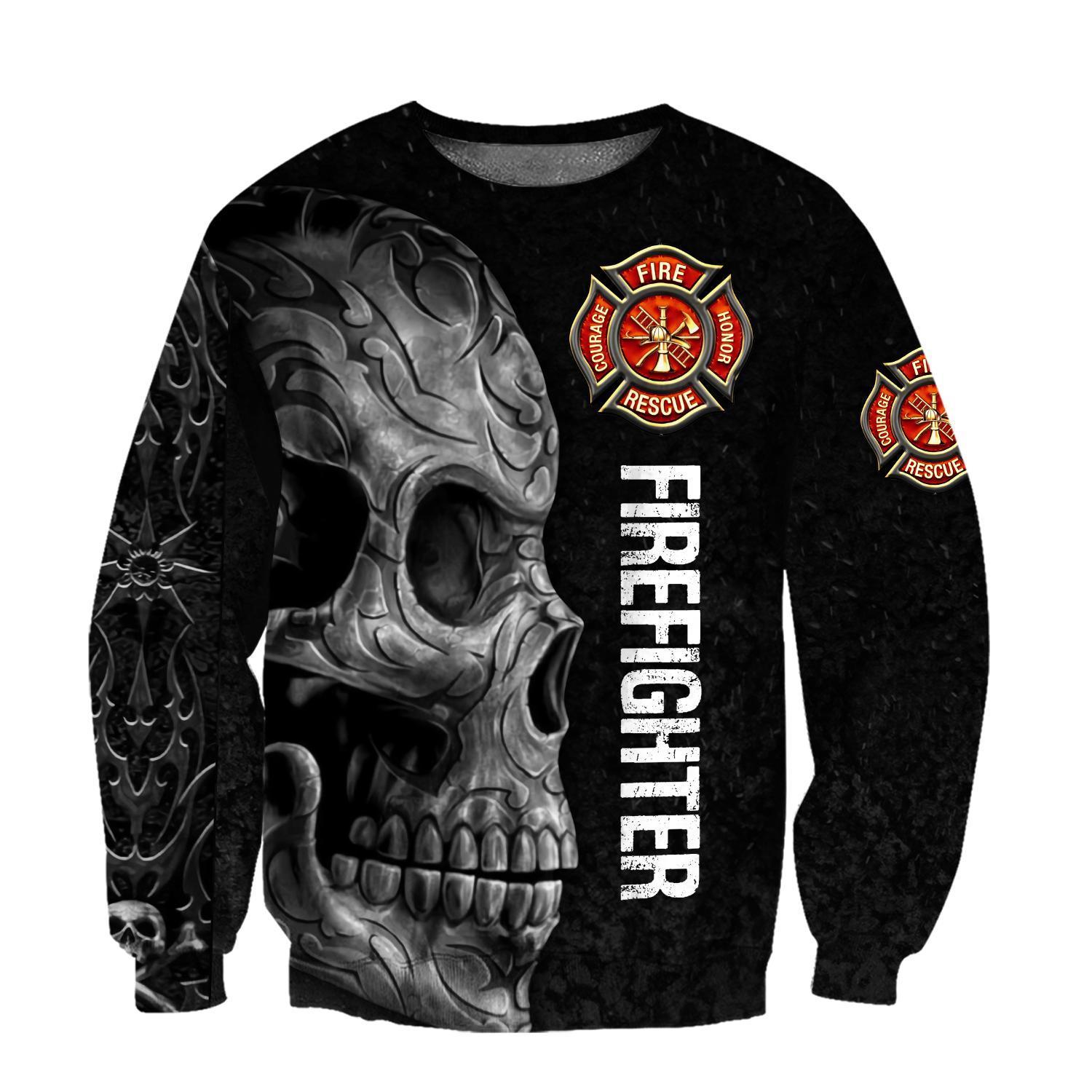 Firefighter Crazy Skull All Over Print Sweater For Men & Women