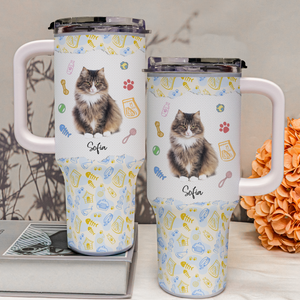 Custom Photo My Adorable Kitty - Personalized 40oz Tumbler Cup With Straw - Gift For Cat Lovers, Cat Mom, Cat Dad NA94