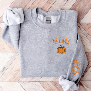 Custom Text Mimi Pumpkin With Grandkids - Embroidered Hoodie, Sweatshirt, Tshirt - Gift for Grandma