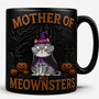 Mother of Meownsters Halloween - Personalized Black Ceramic Mug - Gifts For Her, Cat Mom