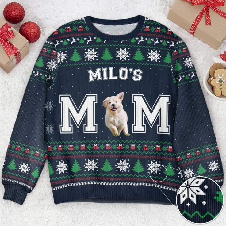 Custom Photo Pet Parents Mom Version - Christmas Gift For Pet Lovers - Personalized Ugly Sweater