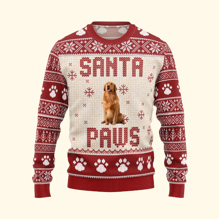 Custom Photo I Believe In Santa Paws- Christmas Gift For Pet Lovers - Personalized Ugly Sweater