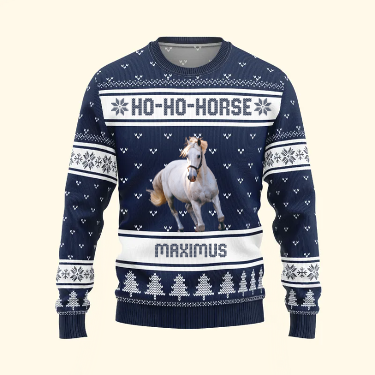 Custom Photo Hoho Ho Horse Version 2 - Christmas Gift For Horse Lovers - Personalized Ugly Sweatshirt