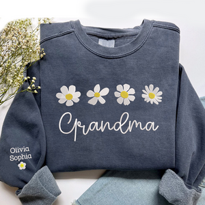 Custom Text Daisies Grandma - Embroidered Hoodie, Sweatshirt, Tshirt - Gift for Grandma