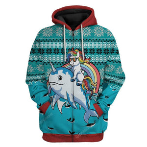 Unicorn Riding Narwhal Christmas Hoodie For Men & Women