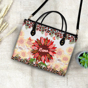 Nana, Mom, Auntie Sunflower  - Personalized Leather Bag - Loving Gift For Mother, Grandma, Grandmother, Mother's Day | NA94