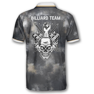 Personalized Faded Skull Custom Billiard Polo Shirts For Men