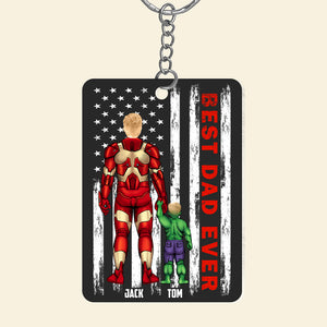 Super Hero Best Dad Ever Black Version  - Personalized Acrylic Keychain - Gift For Dad, Fathers Day  - CL02 NA94