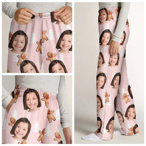 Custom Photo Human Pets Face Gingerbread Pattern - Gift For Family Members, Friends - Personalized Pajama Pants - NA94