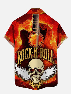 Intense Rock N Roll Flame Guitar And Skull With Wings Hawaiian Shirt