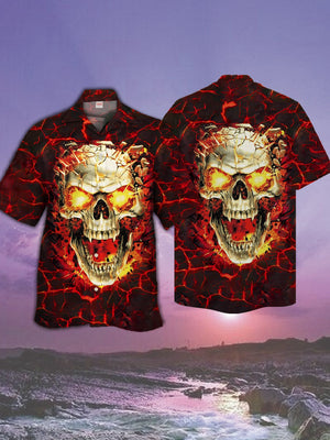 Fierce Skull Cracked By Lava Hawaiian Shirt