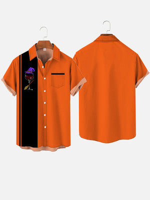 Halloween Element Black And Orange Stitching Witch Goblet Hawaiian Shirt