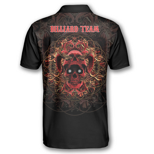 Personalized 3D All Over Print Red Skull Billiard Polo Shirts
