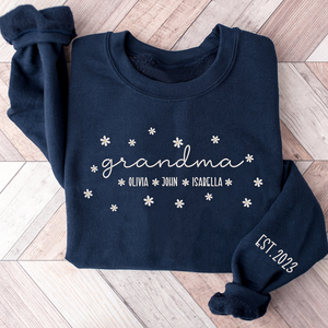 Custom Text Grandma With Grandkids Est Daisy - Embroidered Hoodie, Sweatshirt, Tshirt - Gift for Grandma