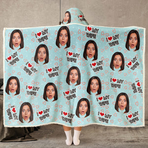 Custom Photo I Love You - Personalized Wearable Hooded Blanket - Gift For Husband Wife, Boyfriend Girlfriend, Couples NA94