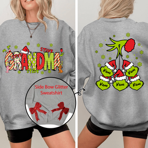 Custom Name Side - Gift For  For Grandma And Kids - Personalized Bow Red Glitter Embroidered Sweatshirt - NH96