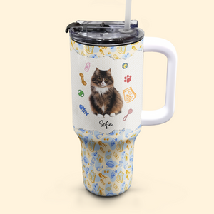 Custom Photo My Adorable Kitty - Personalized 40oz Tumbler Cup With Straw - Gift For Cat Lovers, Cat Mom, Cat Dad NA94