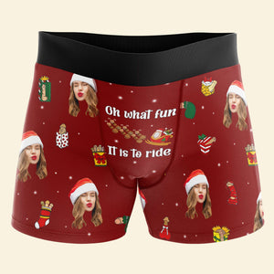 Custom Photo Oh What Fun Th Is To Ride  - Gift For Boyfriend, Husband, Anniversary - Funny Personalized Custom Boxer Briefs, Men's Boxers NH96