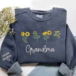 Custom Text Grandma Sunflower With Kids - Embroidered Hoodie, Sweatshirt, Tshirt - Gift for Grandma