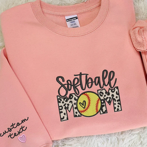 Custom Softball Mom With Kid On Chest And Sleeve - Gift For Mom, Sport Lovers- Embroidered Sweatshirt