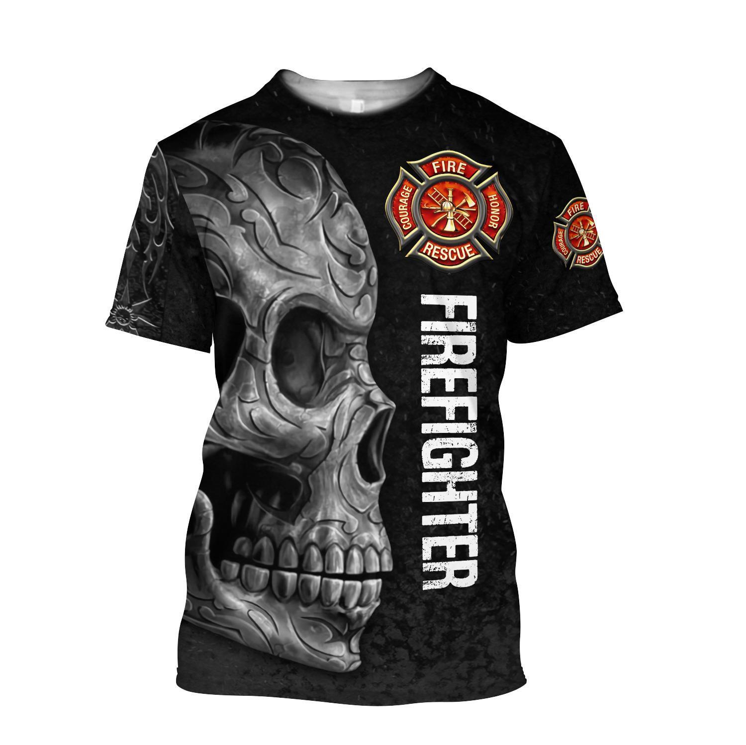 Firefighter Crazy Skull All Over Print T-Shirts For Men & Women