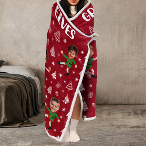 Custom Photo Mommy Grandma's Little Elves - Personalized Wearable Hooded Blanket - Gift For Grandma, Mom - NA94