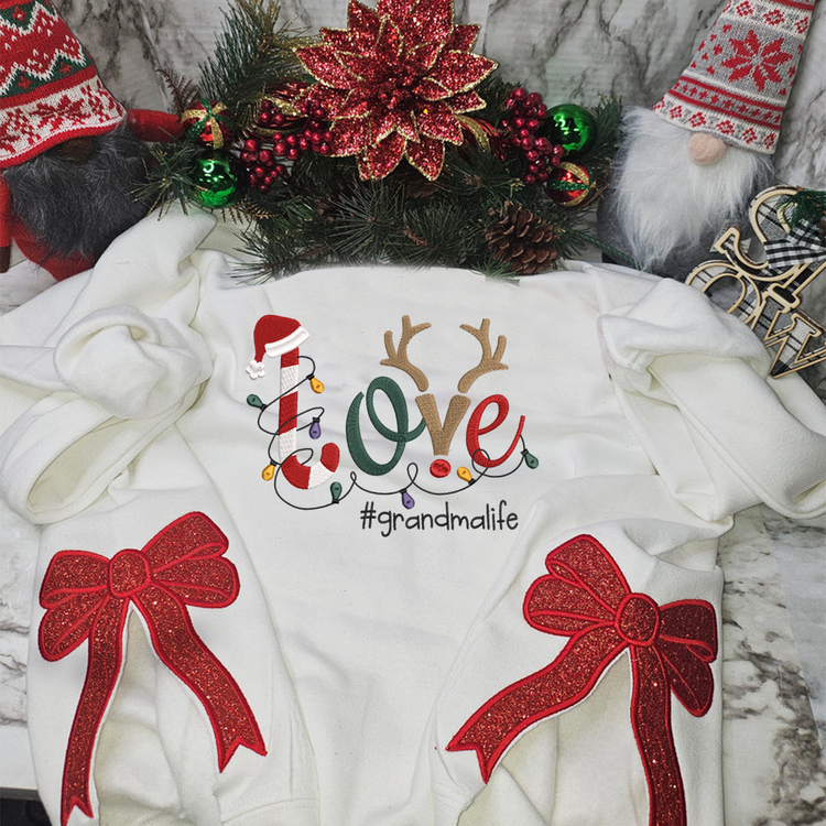 Custom Name Love Lights Heart Bow Cute - Side Bow Appliqué Sweatshirt Embroidered - Gift For Grandma, Mom - NH96