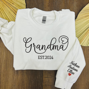 Custom Text Grandma Est And Kids- Embroidered Sweatshirt, Hoodie, Tshirt - Best Gift for Grandma