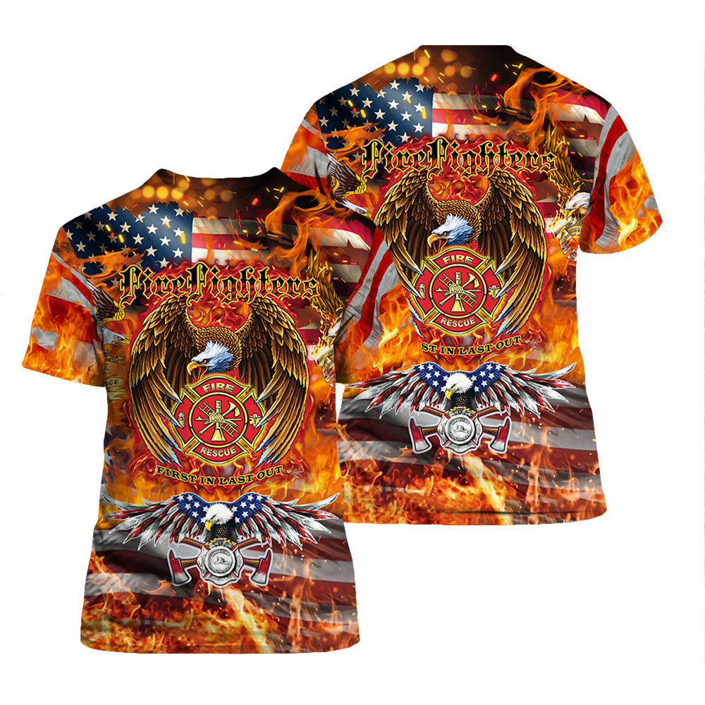 Firefighter Eagle American All Over Print T-Shirts For Men & Women